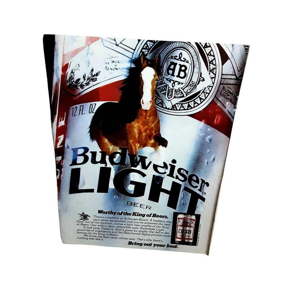 1982 Budweiser Light Beer HorseOriginal Print Ad vintage 80s